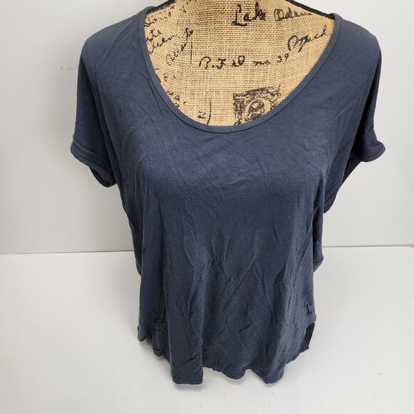 Dark Gray Short Sleeve Sheer Full Back Casual Dressy Everyday Tee Women's Size L - Picture 1 of 4